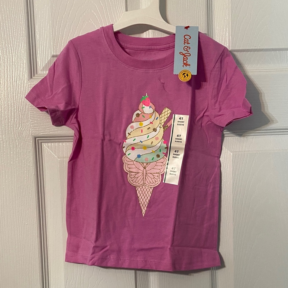 Cat & Jack Purple Ice Cream Cone Girls size 4 T Short Sleeve T Shirt NWT